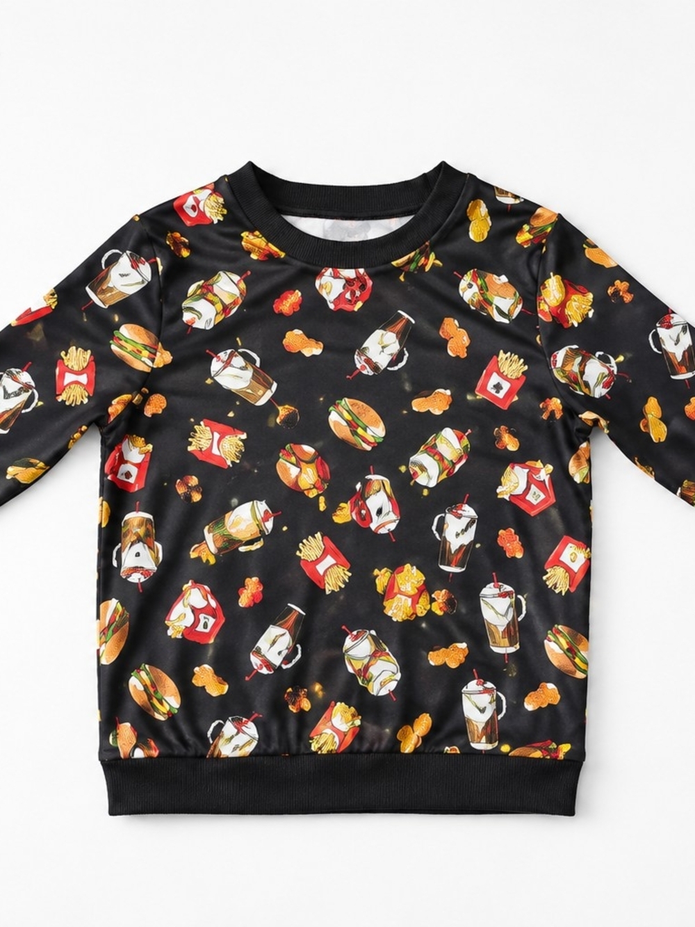Womens Fast Food And Cats Print Sweatshirt - Black